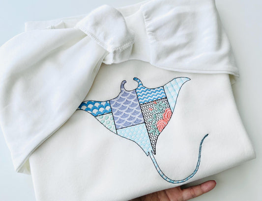 Patchwork Ray patterned sea life ocean animal Skate fish outline