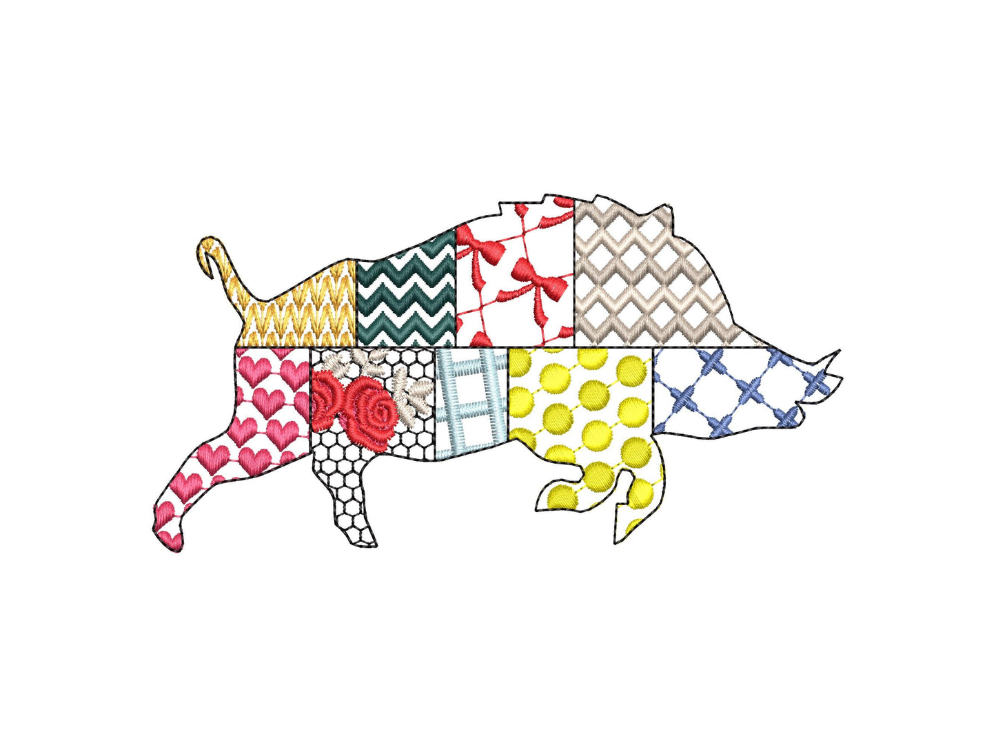 Patchwork Razorback patterned Wild Pig Boar Hog silhouette machine