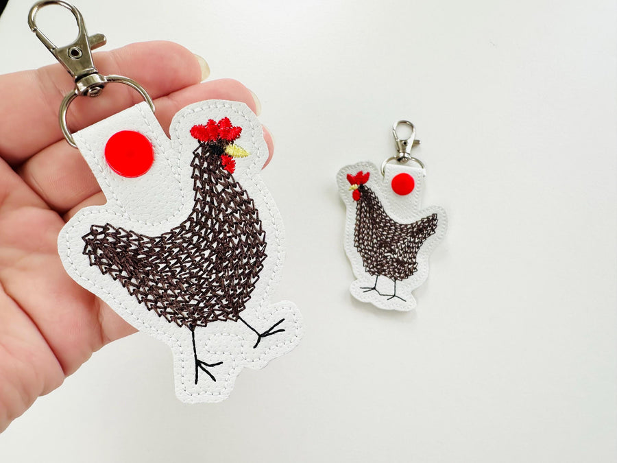 Chain stitch Cute Chicken 2 types Key Fob snap tab and Eyelet ITH in