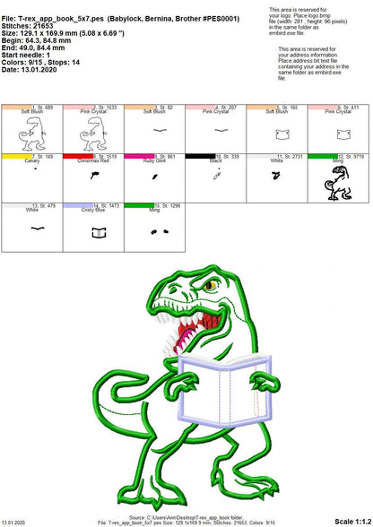 Dinosaur Reading Book Applique