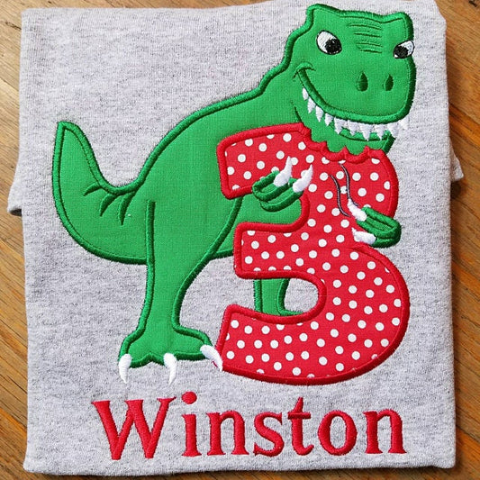 T-Rex Birthday Number Three Applique
