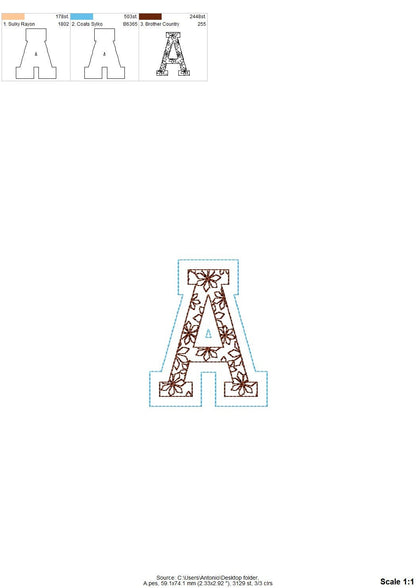 Floral Fill Light Stitch 2 Outlines Varsity Font