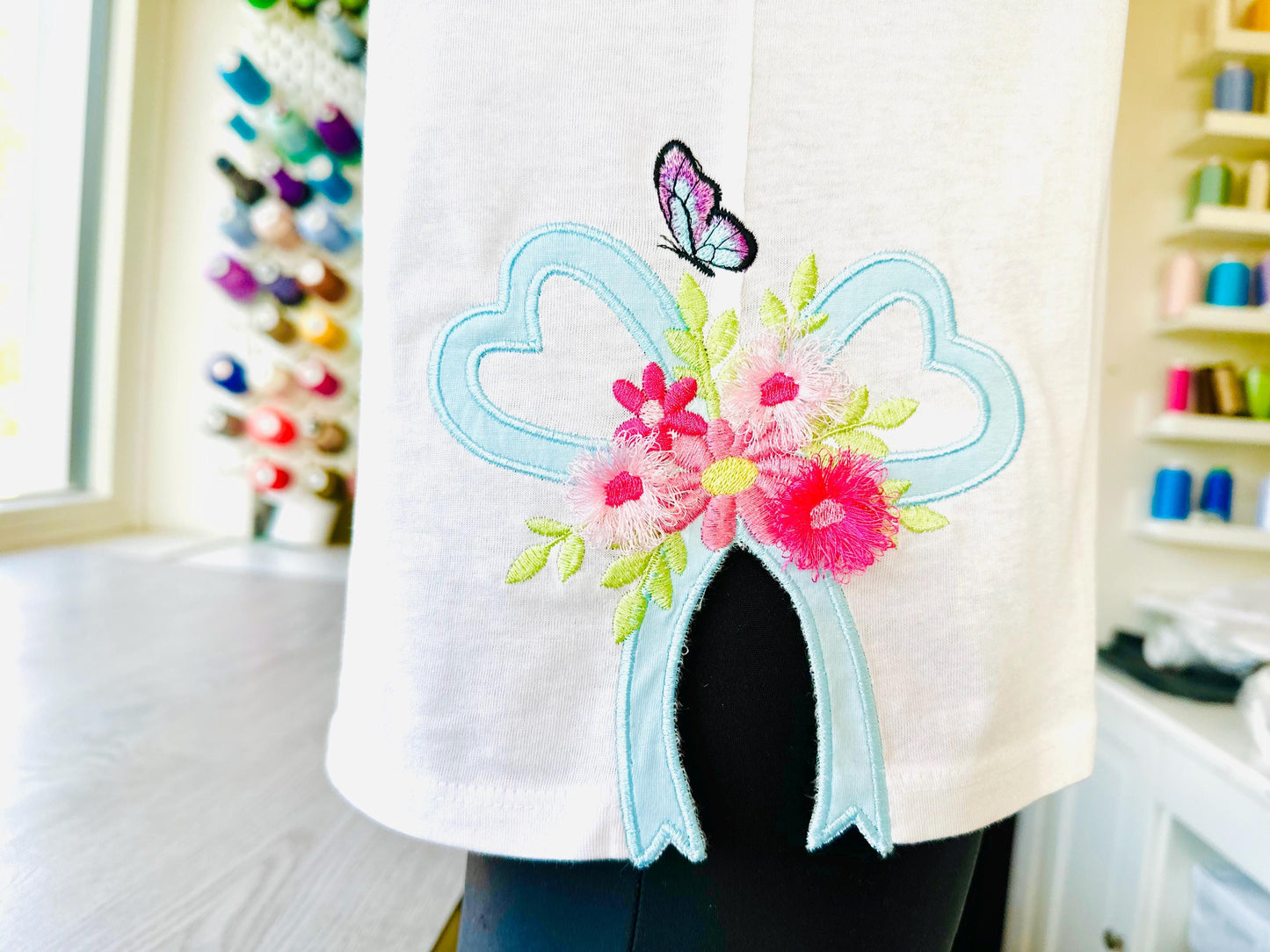 Fringed Flower and Heart Bow