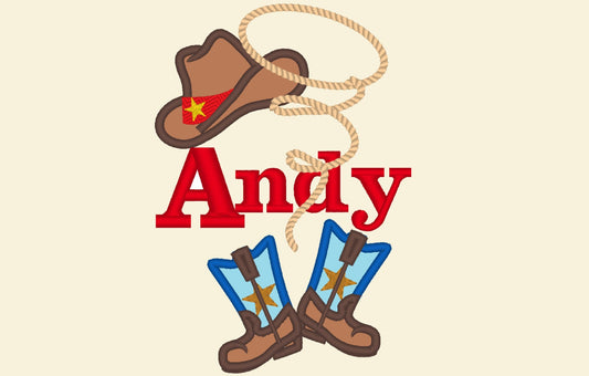 Cowboy Boots Hat Rodeo Rope and Mini Font