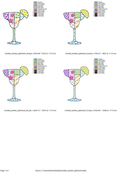 Patchwork Summer Martini Cocktail or Dessert Drink Glass beach pool