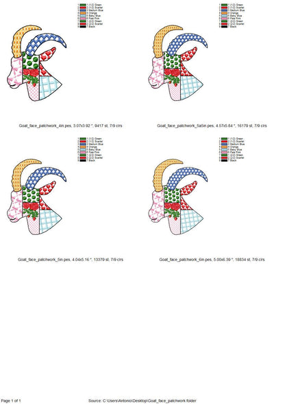Patchwork Goat face Farm animal patterned Goat head silhouette outline
