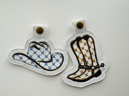 Classy Cowgirl Cowboy Boots And Hat Keychain Set