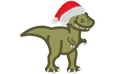 T-rex Christmas dinosaur santa hat machine embroidery and applique