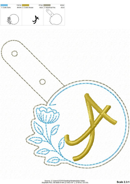 Round Circle Floral Monogram Keychain