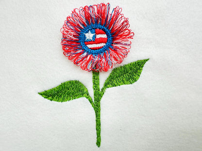 Small Patriotic Fringed Fluffy Sunflower Flower Stem Floral Fringe