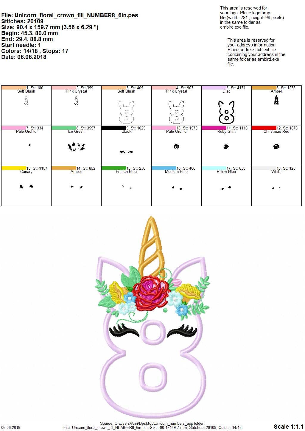 Floral Unicorn Birthday Numbers Applique