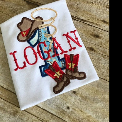 Cowboy Boots Hat Rodeo Rope and Mini Font