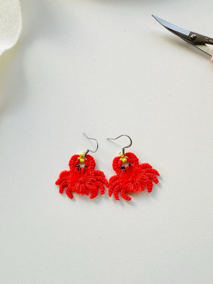 Fringed Crab cute fluffy tiny earrings or charm in the hoop FSL