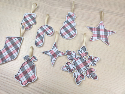 Gingham Plaid Christmas Tree Ornaments ITH