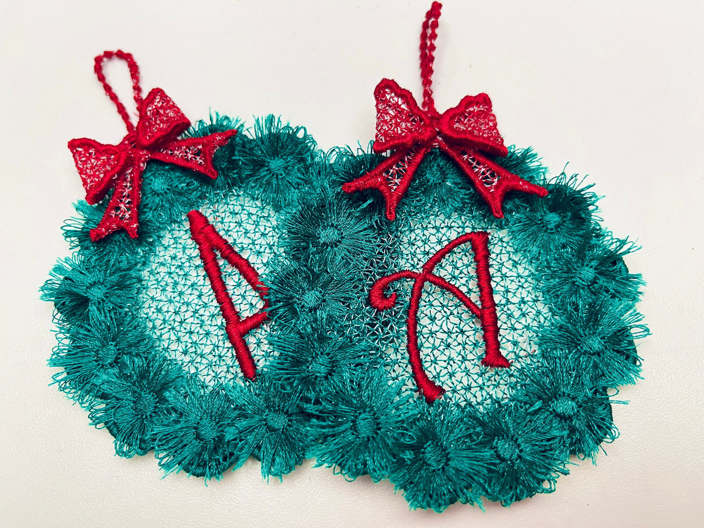 Christmas Fringed Wreath Ornament with Monogram