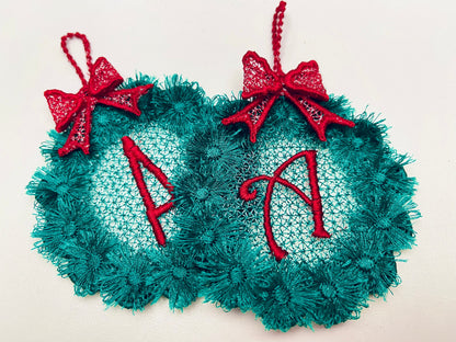 Christmas Fringed Wreath Ornament with Monogram