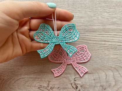 Gingham Plaid Bow Christmas Tree Ornament