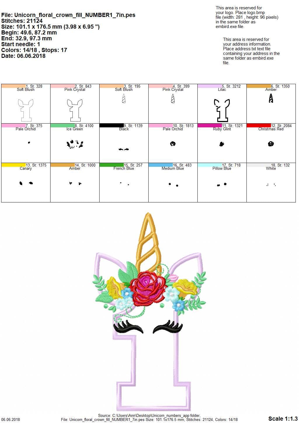 Floral Unicorn Birthday Numbers Applique