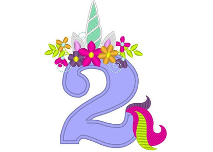 Floral Unicorn with Tail Birthday Numbers Applique