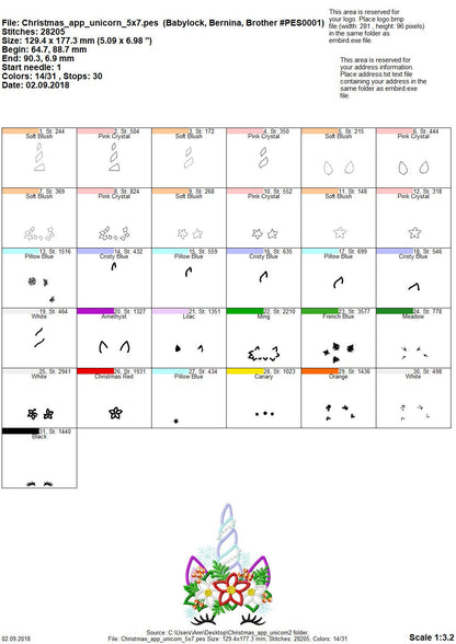 Christmas Unicorn Head with Floral Crown