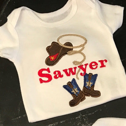 Cowboy Boots Hat Rodeo Rope and Mini Font