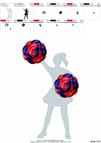 Glitter Cheerleader with Fringed Pom Poms Set