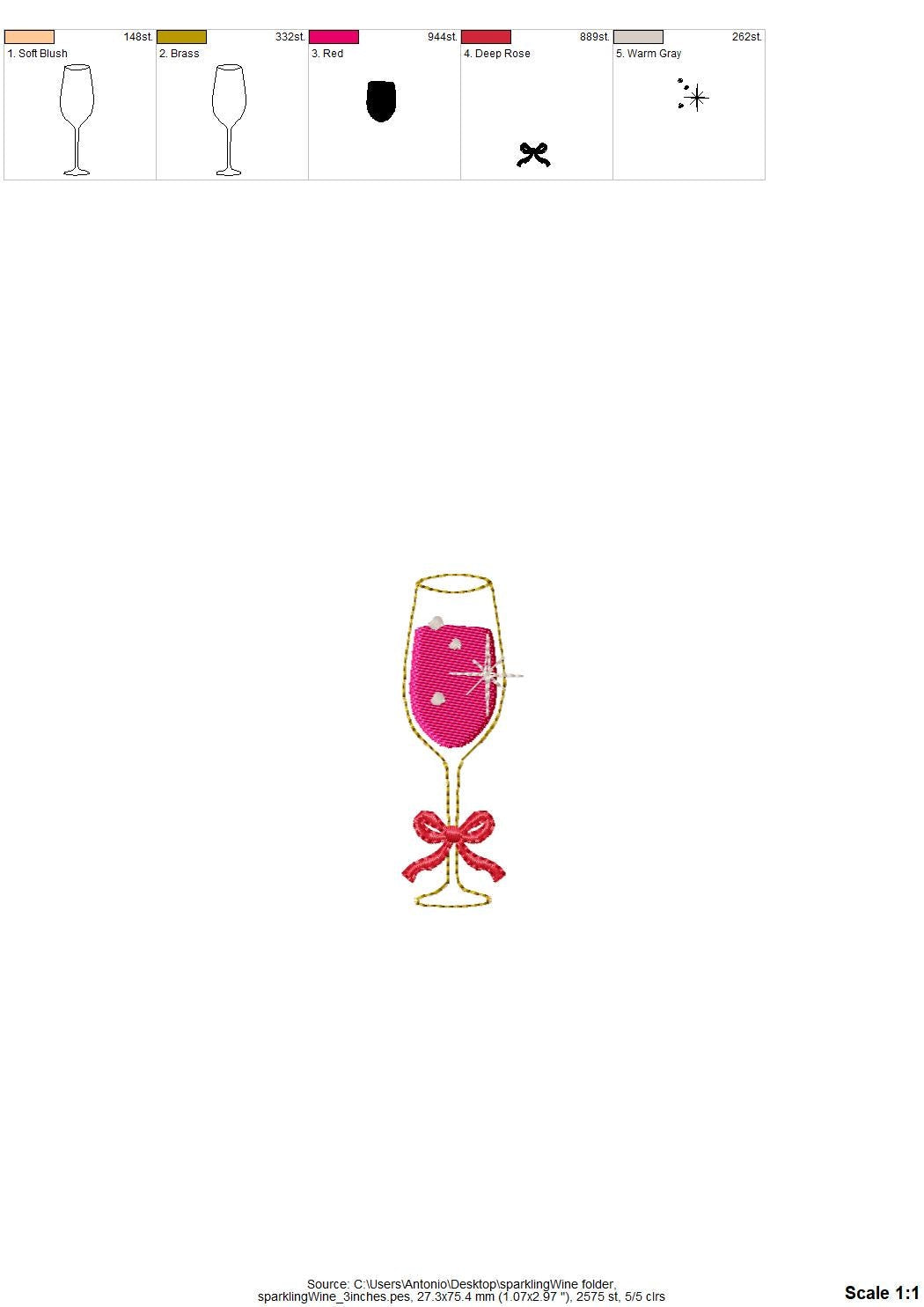 Sparkling Wine Cocktail Drink in glass HTV Glitter vinyl Applique