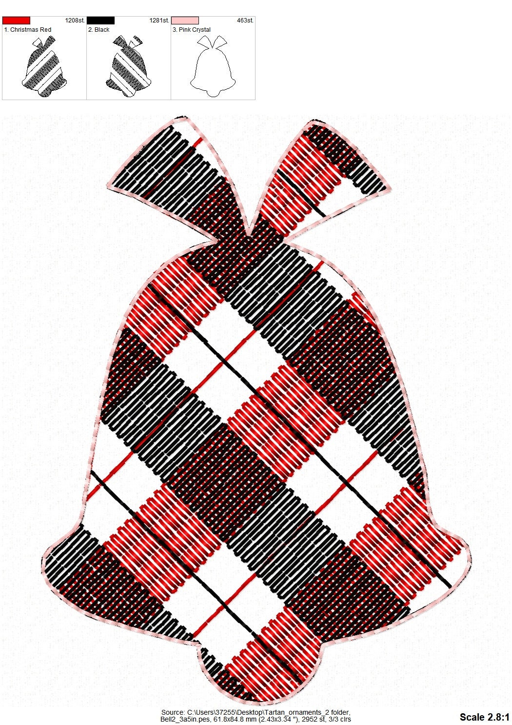 Gingham Plaid Christmas Tree Ornaments ITH