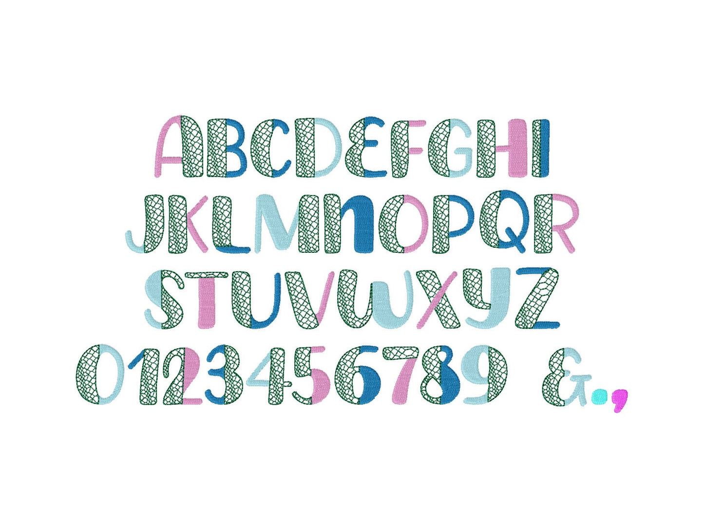 Split Font Crocodile Alligator print and fill stitch Duo font 2 colors