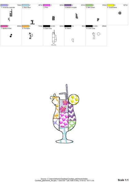 Patchwork Summer Cocktail with a Straw beach pool party drink glass