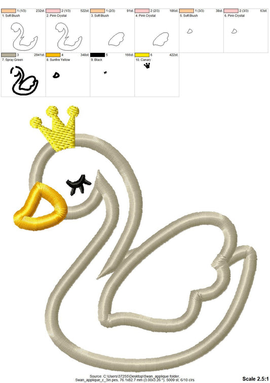 Swan embroidery appliqué designs, swan pattern applique machine