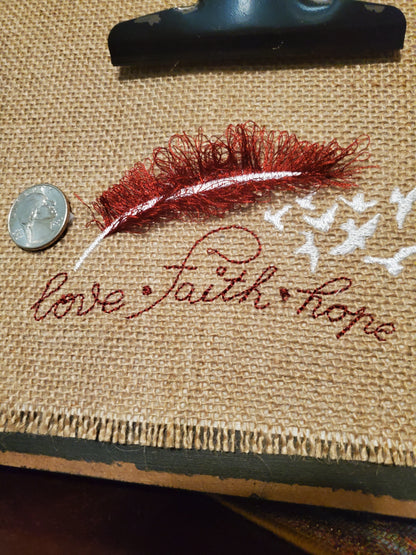 Love Faith Hope Fringed Feather