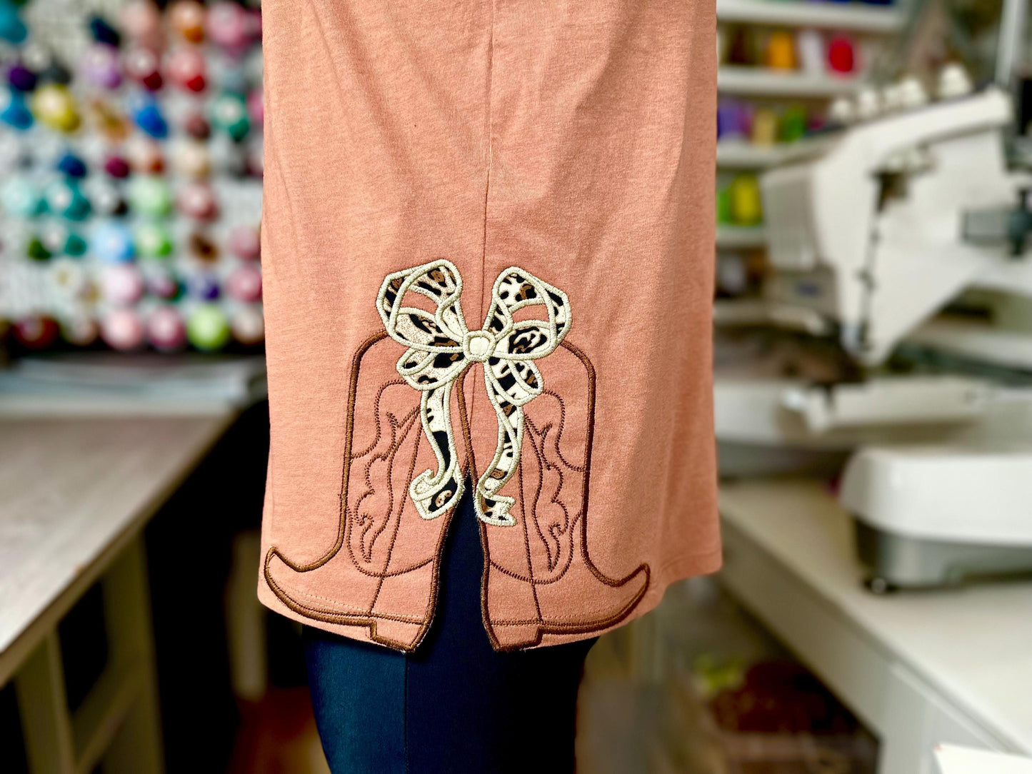 Cowboy Cowgirl Boots and Bow Applique