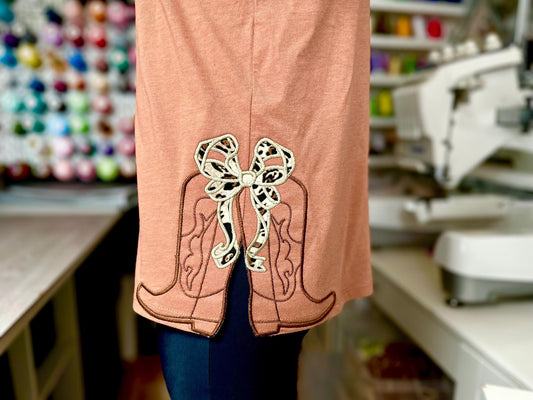 Cowboy Cowgirl Boots and Bow Applique