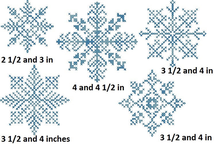 Snowflake cross motif stitch for machine embroidery Single 5 Snowflakes