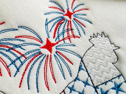Patchwork Farm Chicken silhouette outline and Fireworks patterned