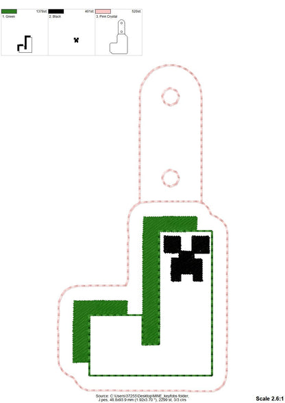 Miner Bricks Pixel Monogram Keychain