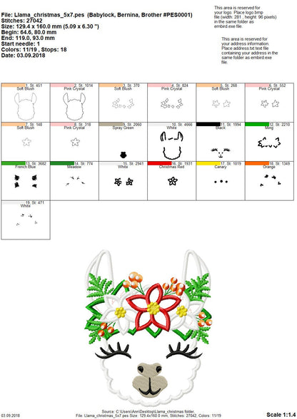 Christmas Pretty eyes llama or alpaca head with shabby chick roses