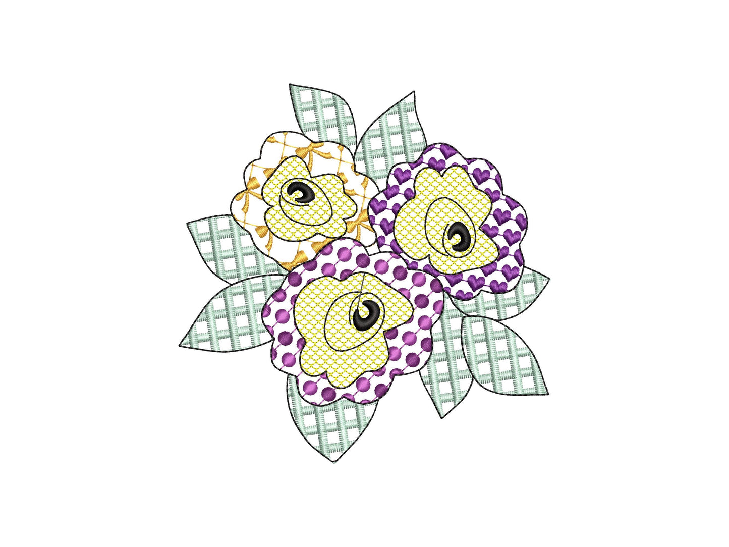 Patchwork Rose flower floral bouquet summer garden patterned outline