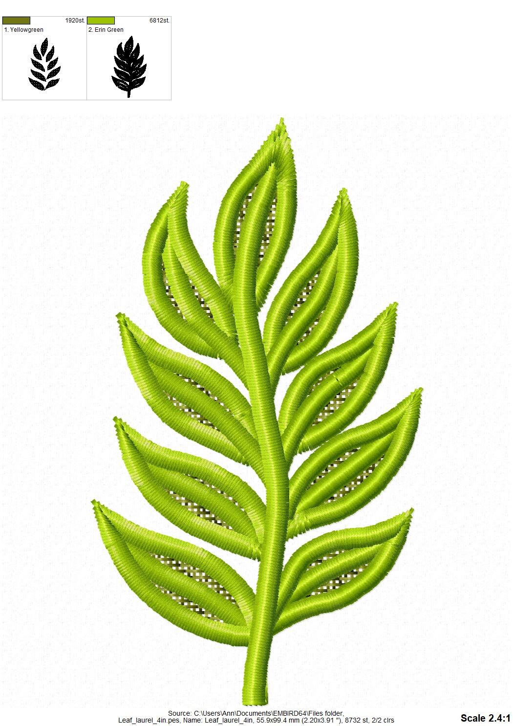 Laurel Leaf Set of 3 FSL – Floral embroidery design by Artapli