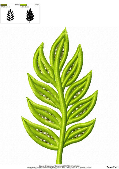 Laurel Leaf Set of 3 FSL – Floral embroidery design by Artapli