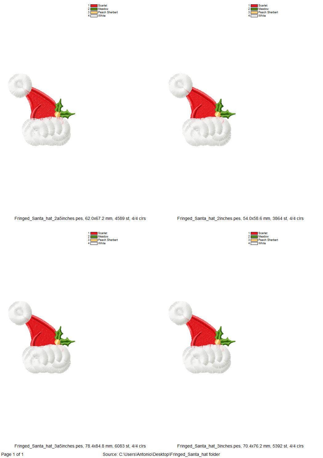 Mini small Santa Hat fringed Christmas machine embroidery designs