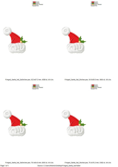 Mini small Santa Hat fringed Christmas machine embroidery designs