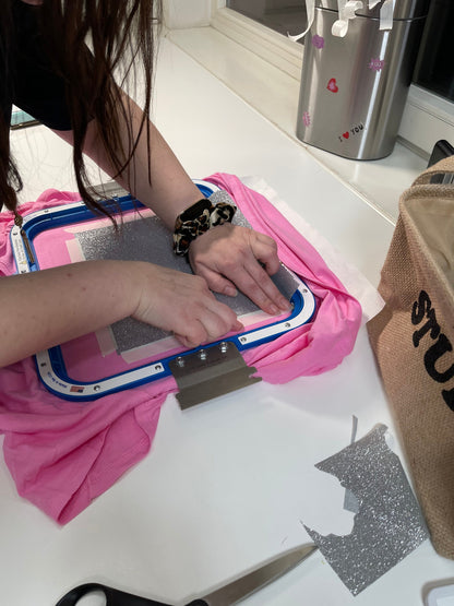 Glitter vinyl HTV applique mini handwritten satin stitch Rose FONT