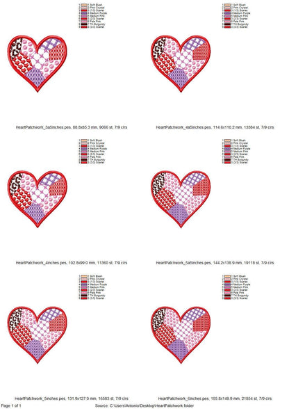 Patchwork Heart Valentine patterned Heart Applique machine embroidery