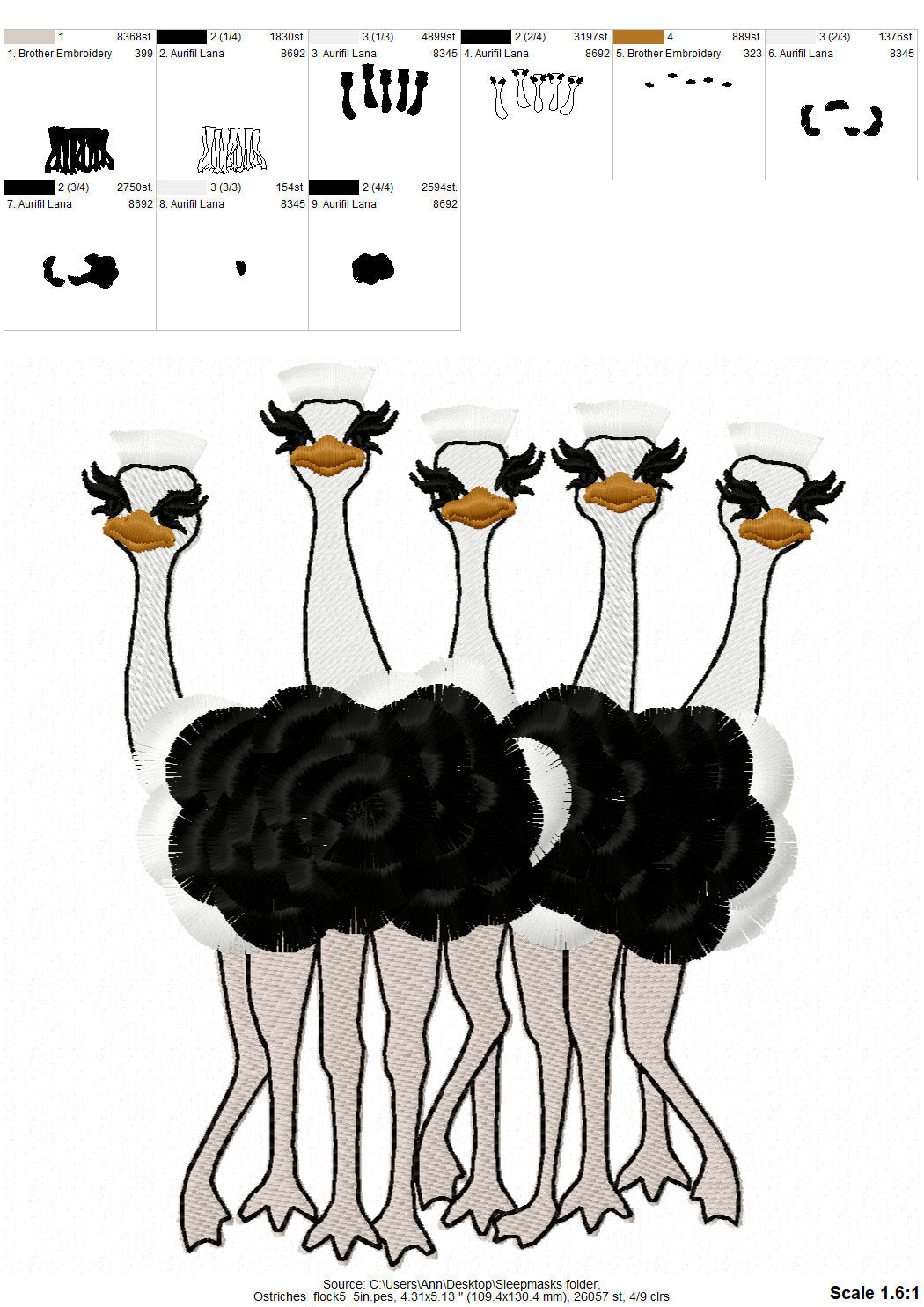 Fringed Ostrich Flock of 5