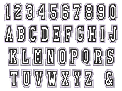 Double Applique Thin Narrow Athletic Font