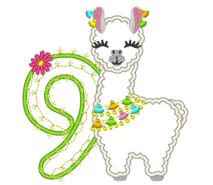 Llama Cactus Birthday Number 9