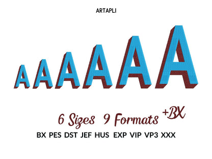 Block Type Narrow Shadow Font Fill Stitch