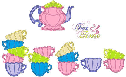 Stacked Teacups Tea Party Applique Set